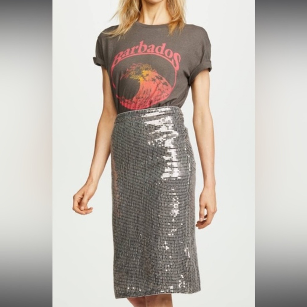 Alice + Olivia Antique Silver Sequin Midi Skirt NWT